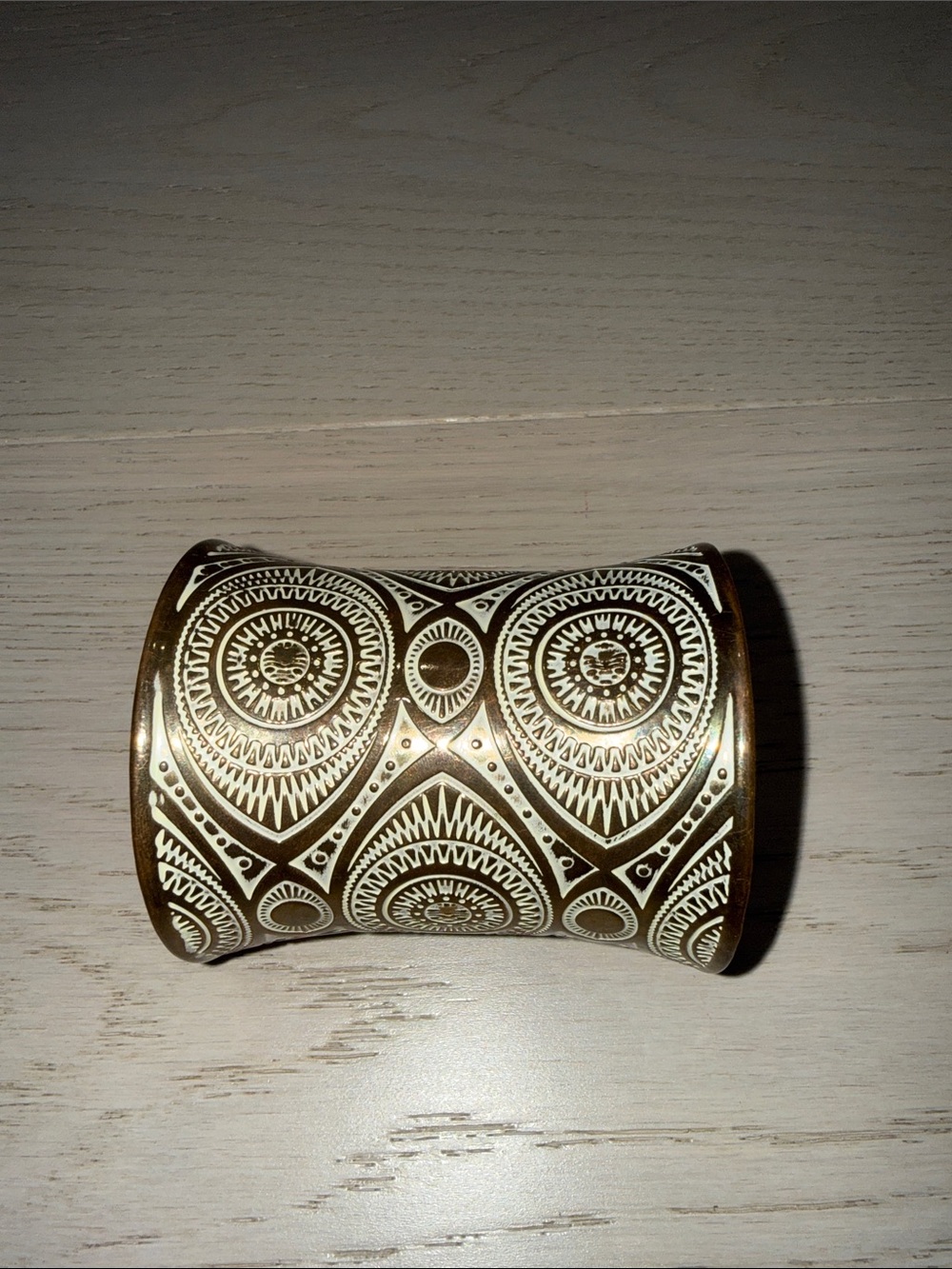 Boho Etched Wide Cuff Bracelet in Gold and Cream